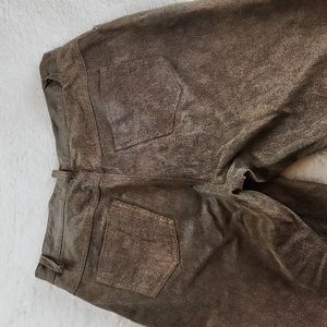 Newport News 12P petite distressed genuine brown leather jeans
